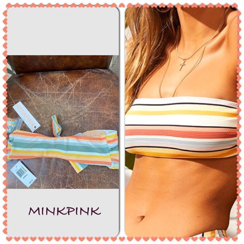 NWT! MINKPINK bandeau striped bikini top XS